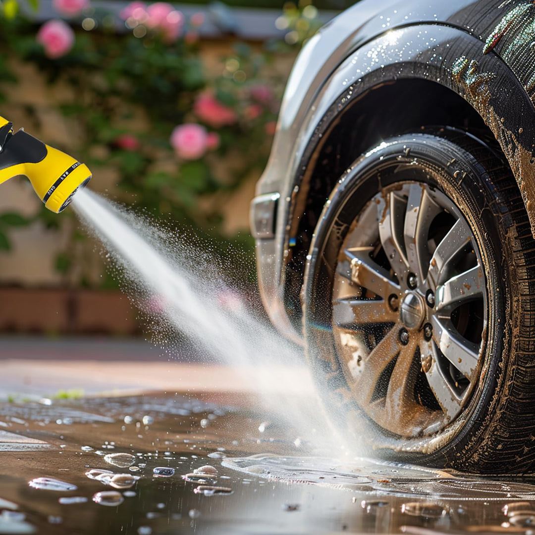 Garden Hose with Reel 50ft Expandable Water Hose with 8 Pattern Nozzle, Fits 1/2" & 3/4" Threaded Faucets,Lightweight & Flexible for Garden,Car Wash,Pet Bath,Patio Cleaning,Durable Anti-Leak Design